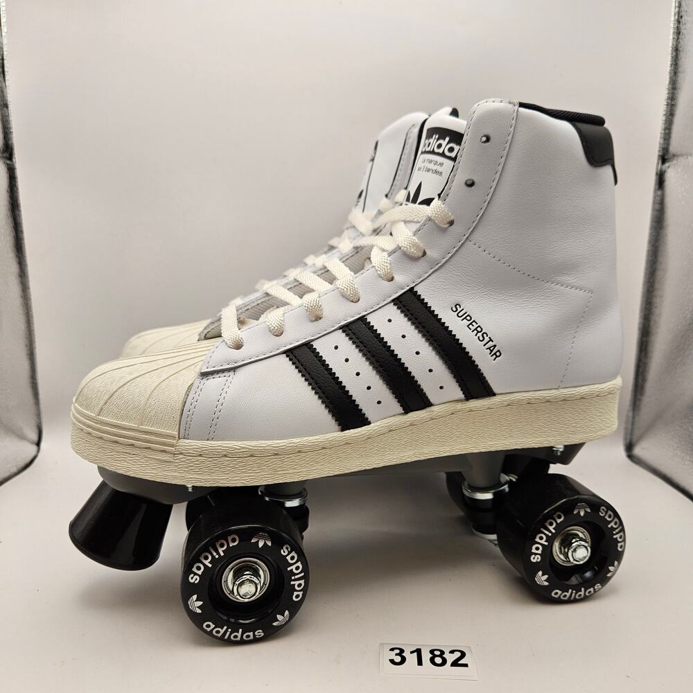 ADIDAS WOMEN'S 9.5 SUPERSTAR HI WHITE BLACK ROLLER SKATES NWOB JS4038